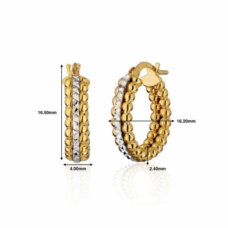14ct Yellow & White Gold Bead Hoop Earrings 14ct Yellow & White Gold Bead Hoop Earrings