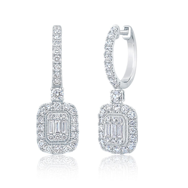 1.50ctw Round Brilliant & Baguette Cut Diamond Earrings, 14ct White Gold 1.50ctw Round Brilliant & Baguette Cut Diamond Earrings, 14ct White Gold
