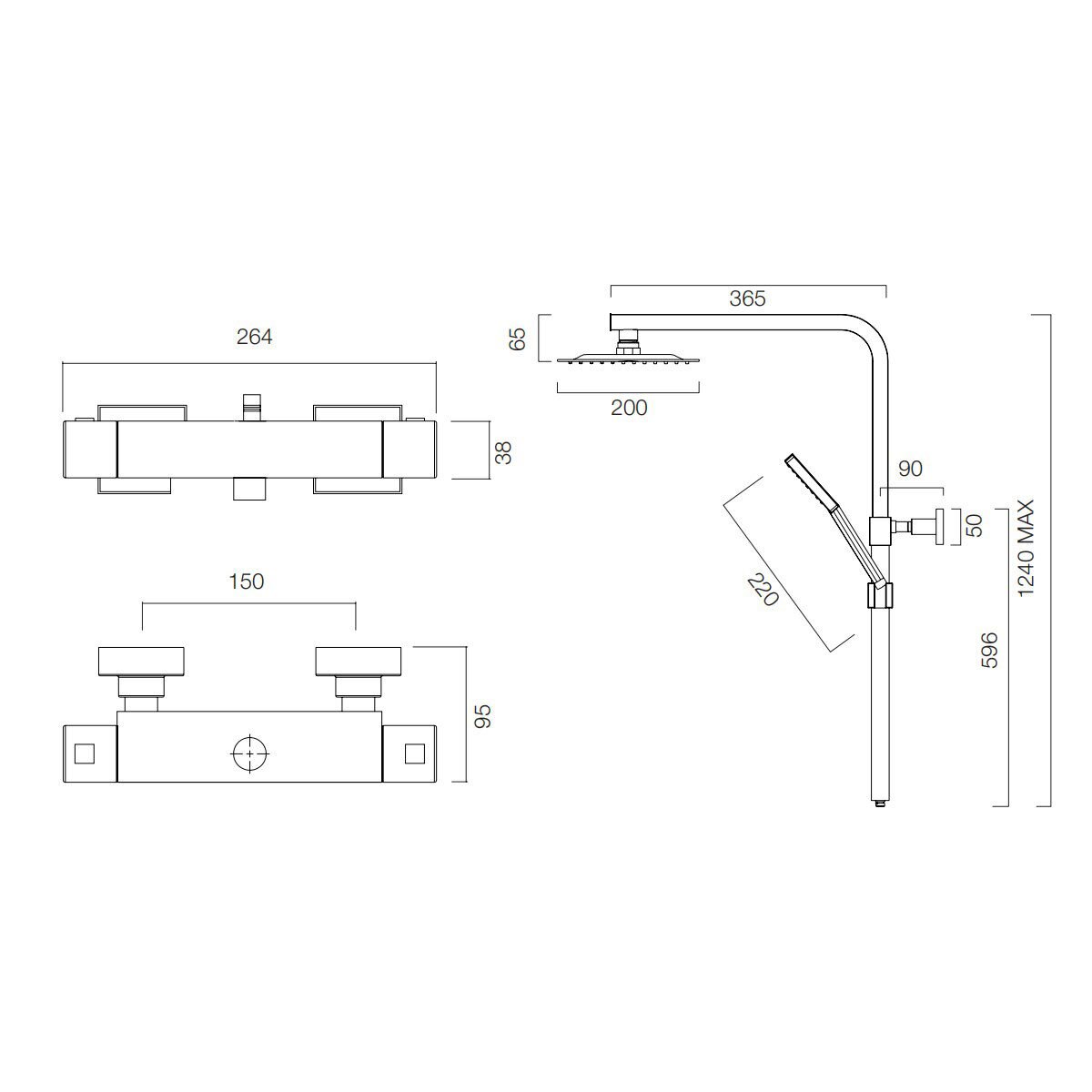Tavistock Area Square Exposed Two Function Shower