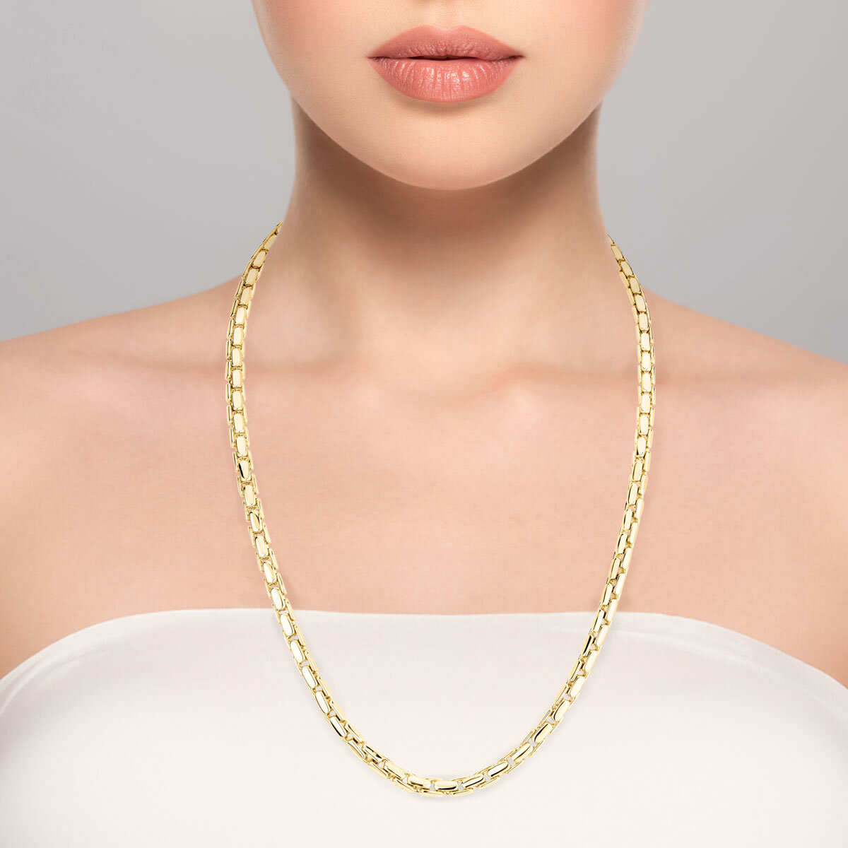 14ct Yellow Gold Rectangle Interlocking Necklace