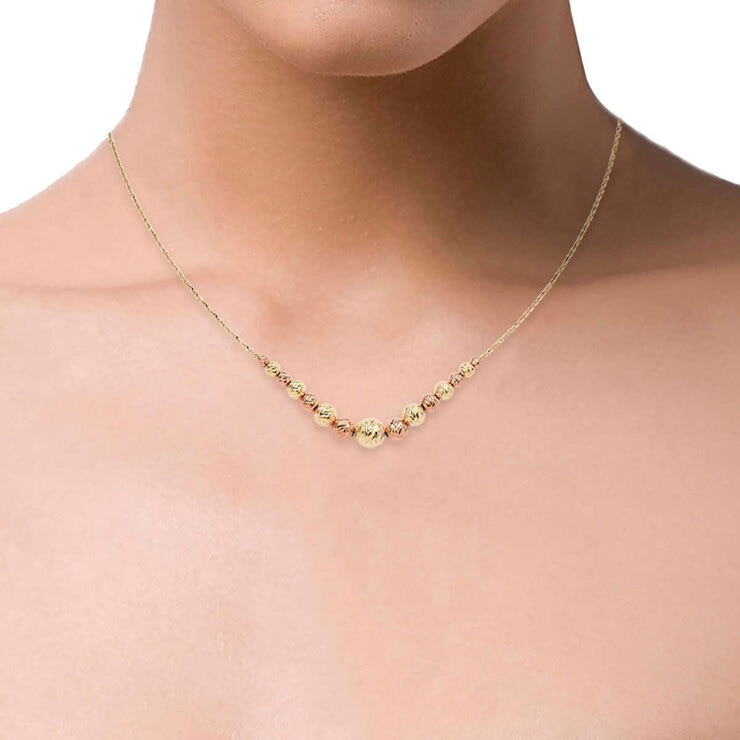 14ct Two-Tone Gold Graduated Beaded Necklace 14ct Two-Tone Gold Graduated Beaded Necklace