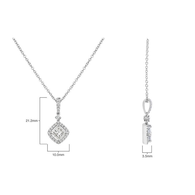 1.00ctw Princess Cut Diamond Halo Drop Pendant, 18ct White Gold 1.00ctw Princess Cut Diamond Halo Drop Pendant, 18ct White Gold
