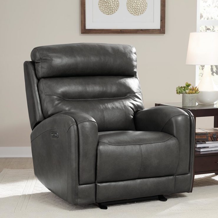 Pulaski Oklahoma Grey Leather Power Glider Recliner with Power Headrest