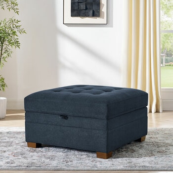 Thomasville Tisdale Blue Fabric Storage Ottoman