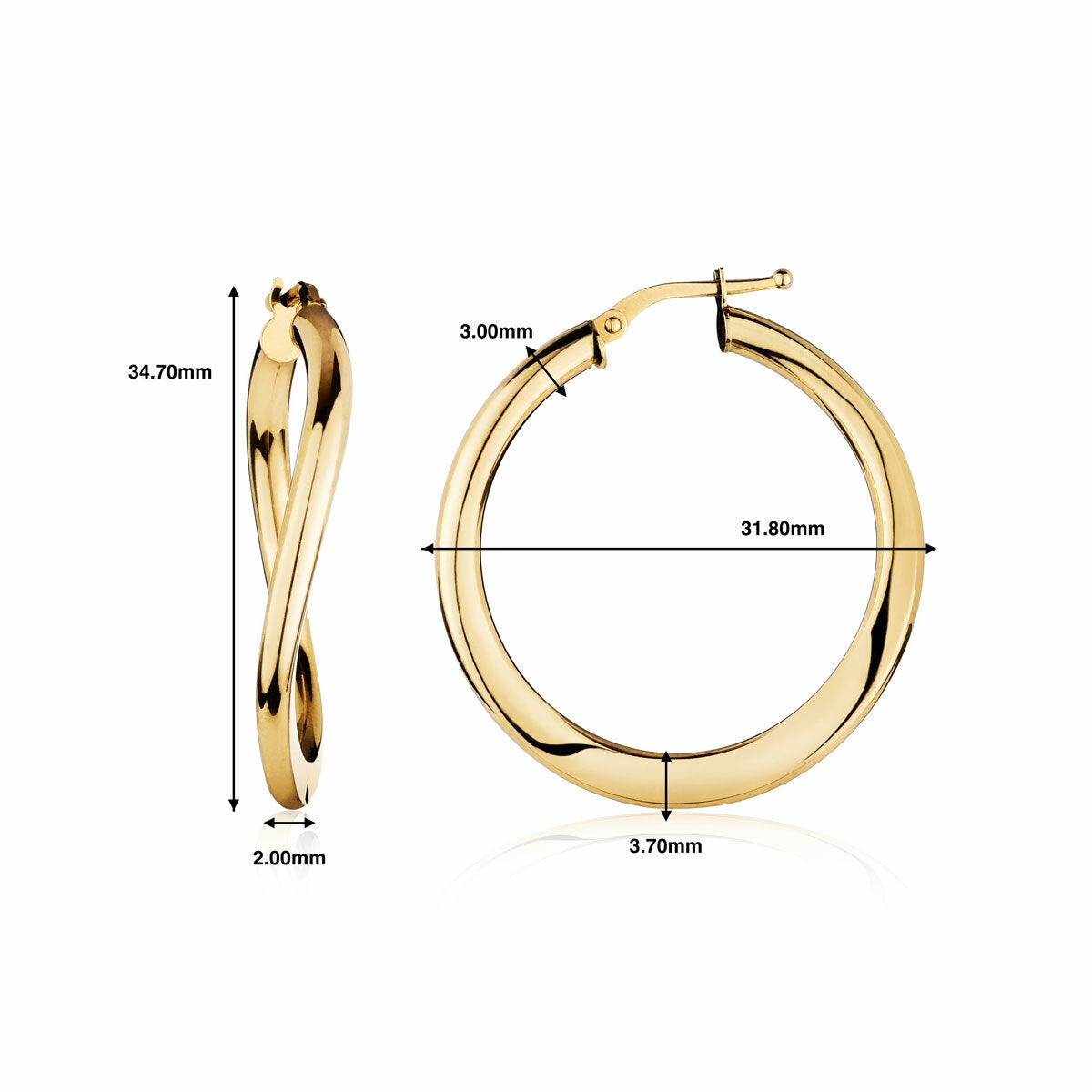 14ct Yellow Gold Shiny Twist Hoop Earrings 14ct Yellow Gold Shiny Twist Hoop Earrings