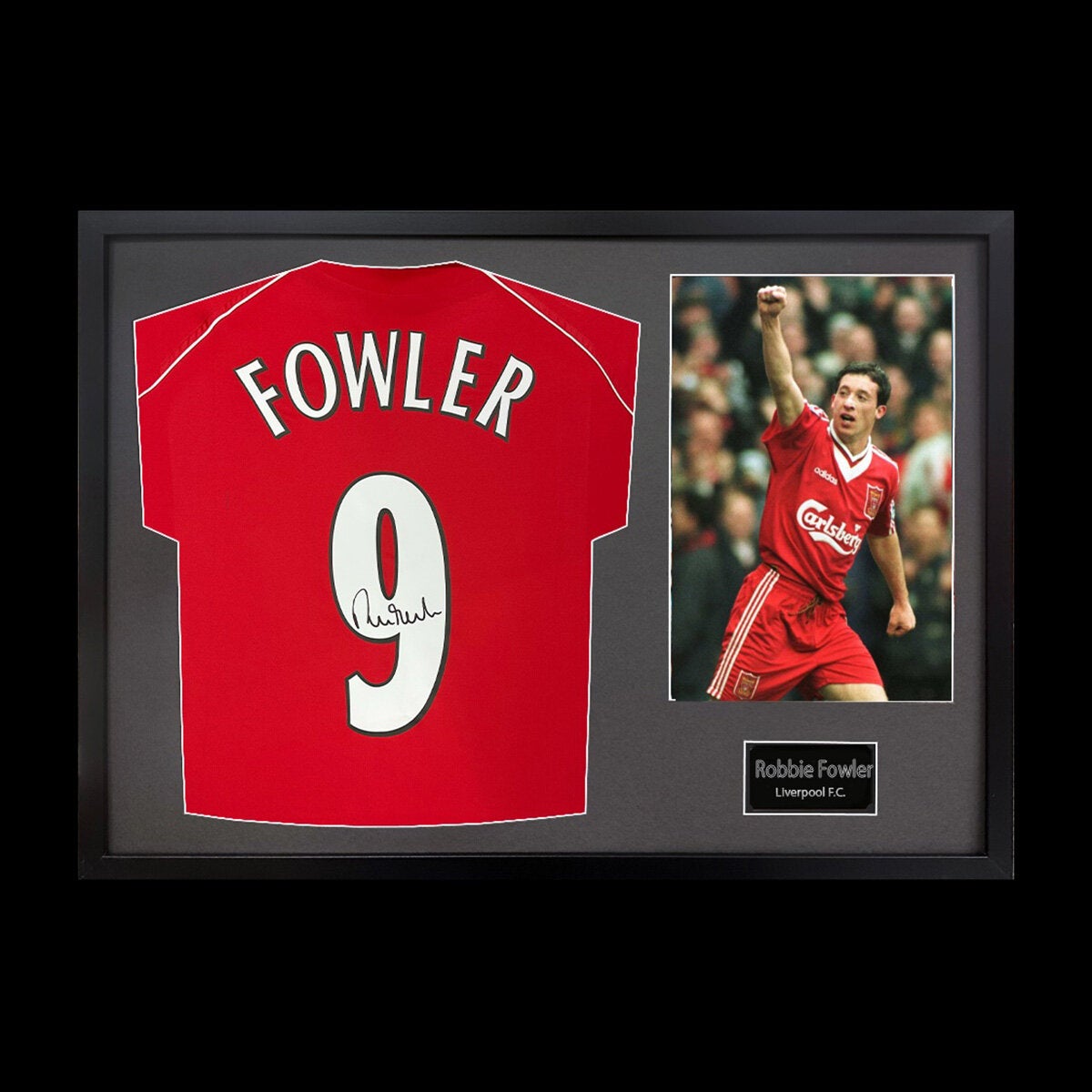 Robbie Fowler Signed Framed Liverpool Football Shirt including 1 Photo in Black