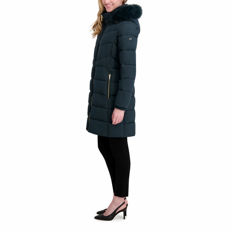 Halston Ladies Hooded Walker Coat in Green