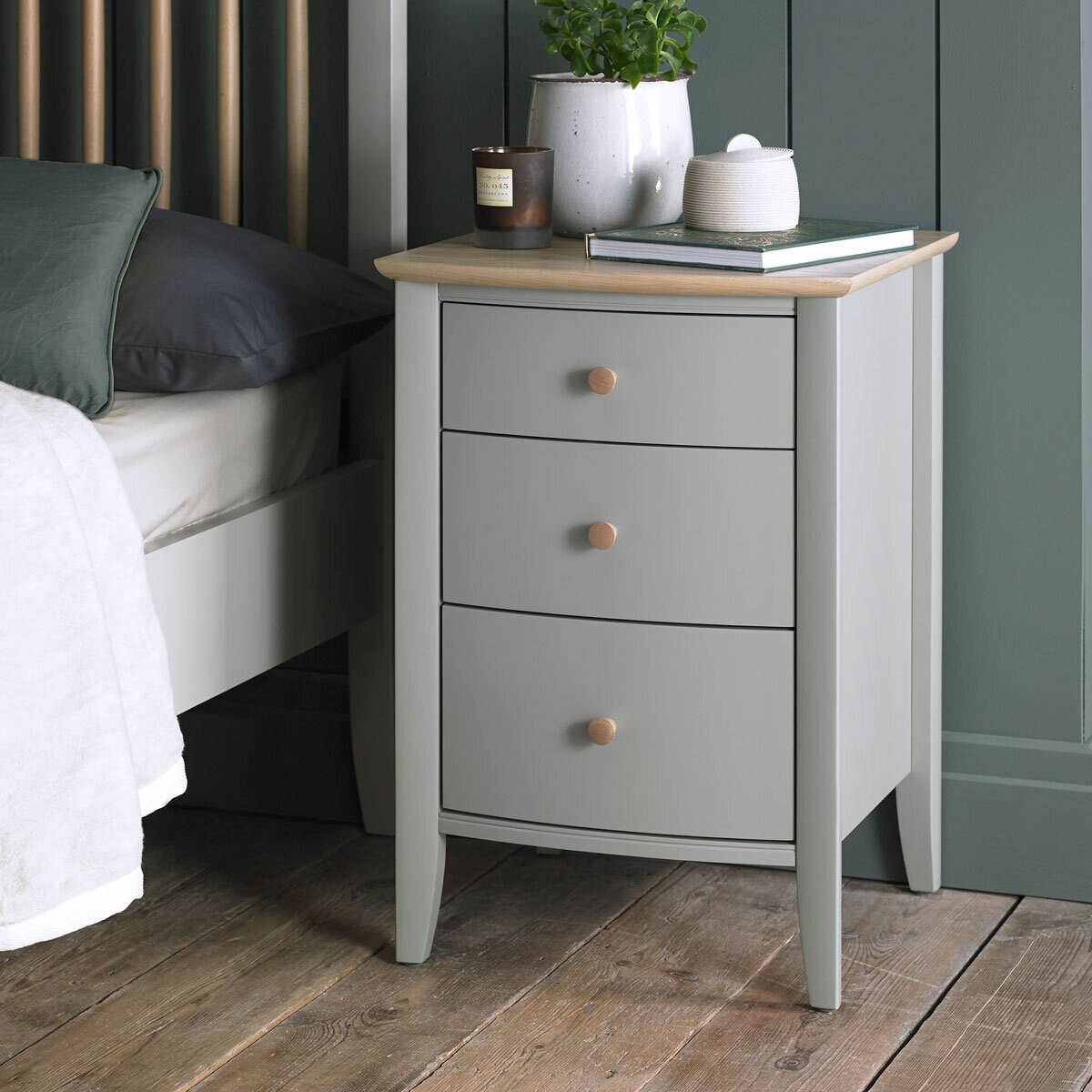 Bentley Designs Whitby Scandi Oak & Grey Three Drawer Nightstand, 2 Pack