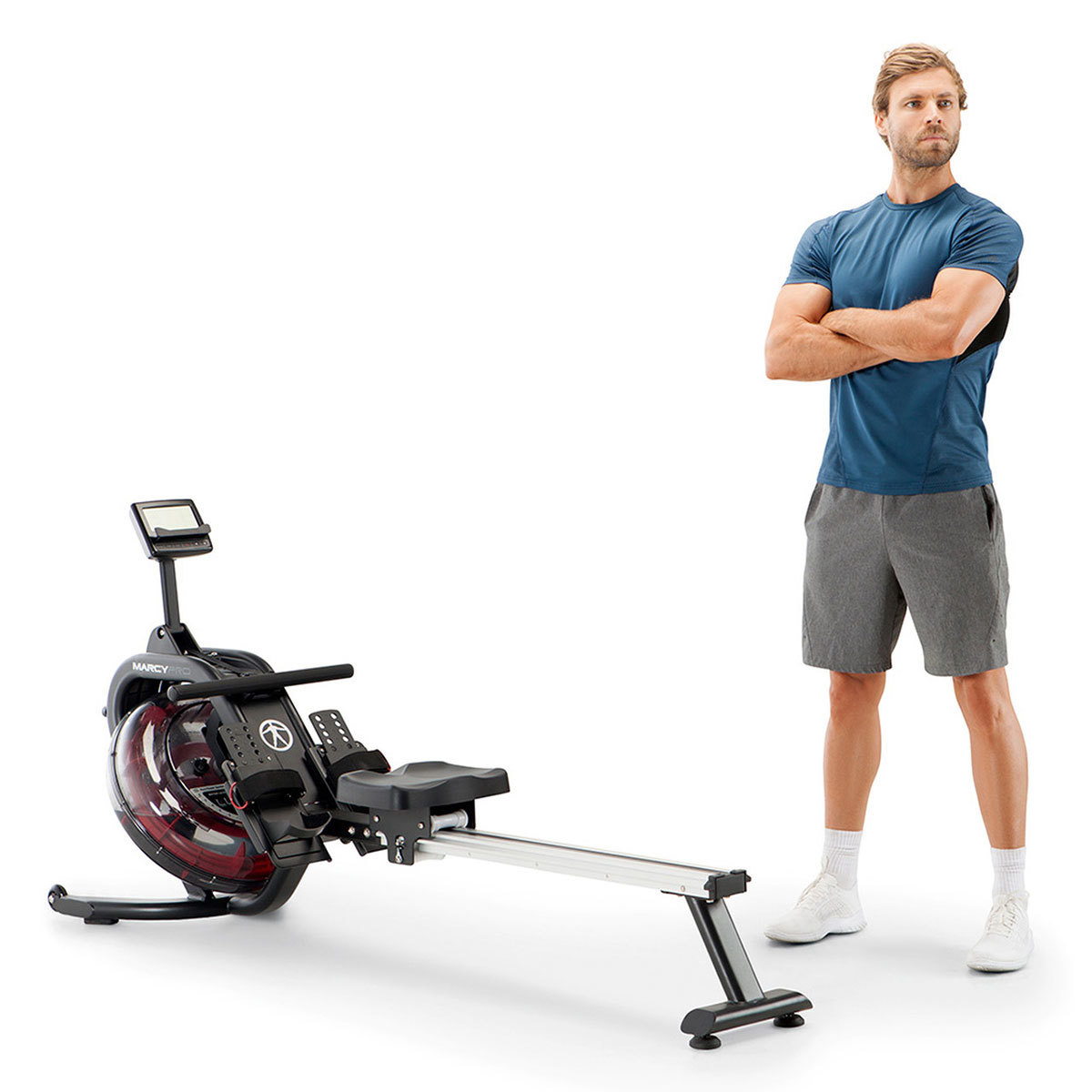 Marcy Hydro Rowing Machine with man