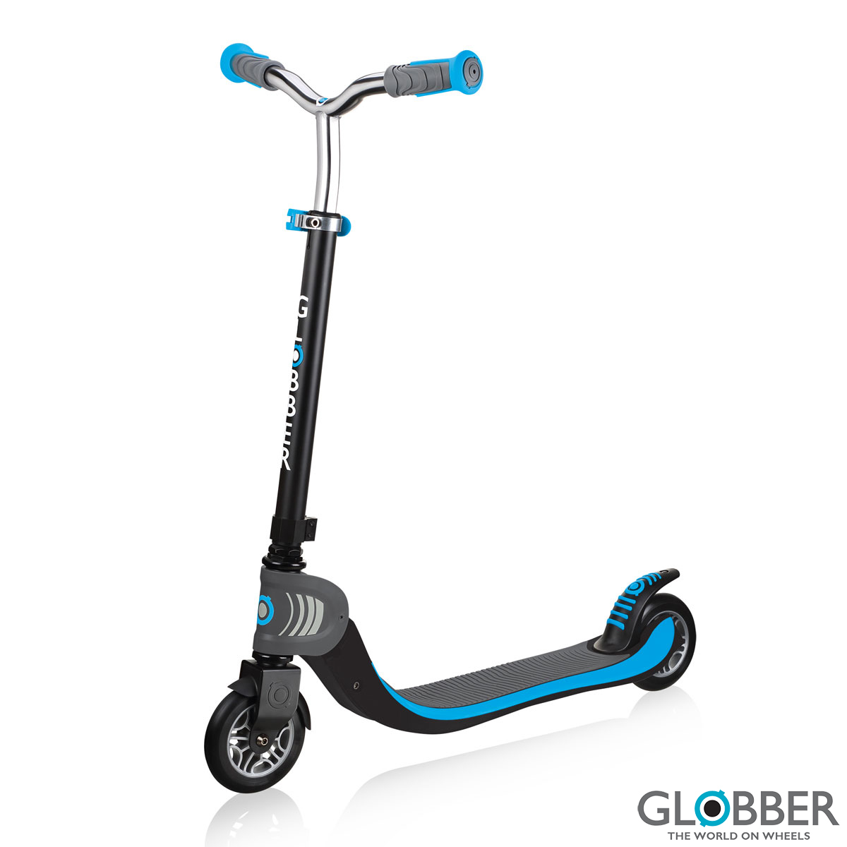 Globber Flow Foldable 125 Scooter in Black/Sky Blue (6+ Years)