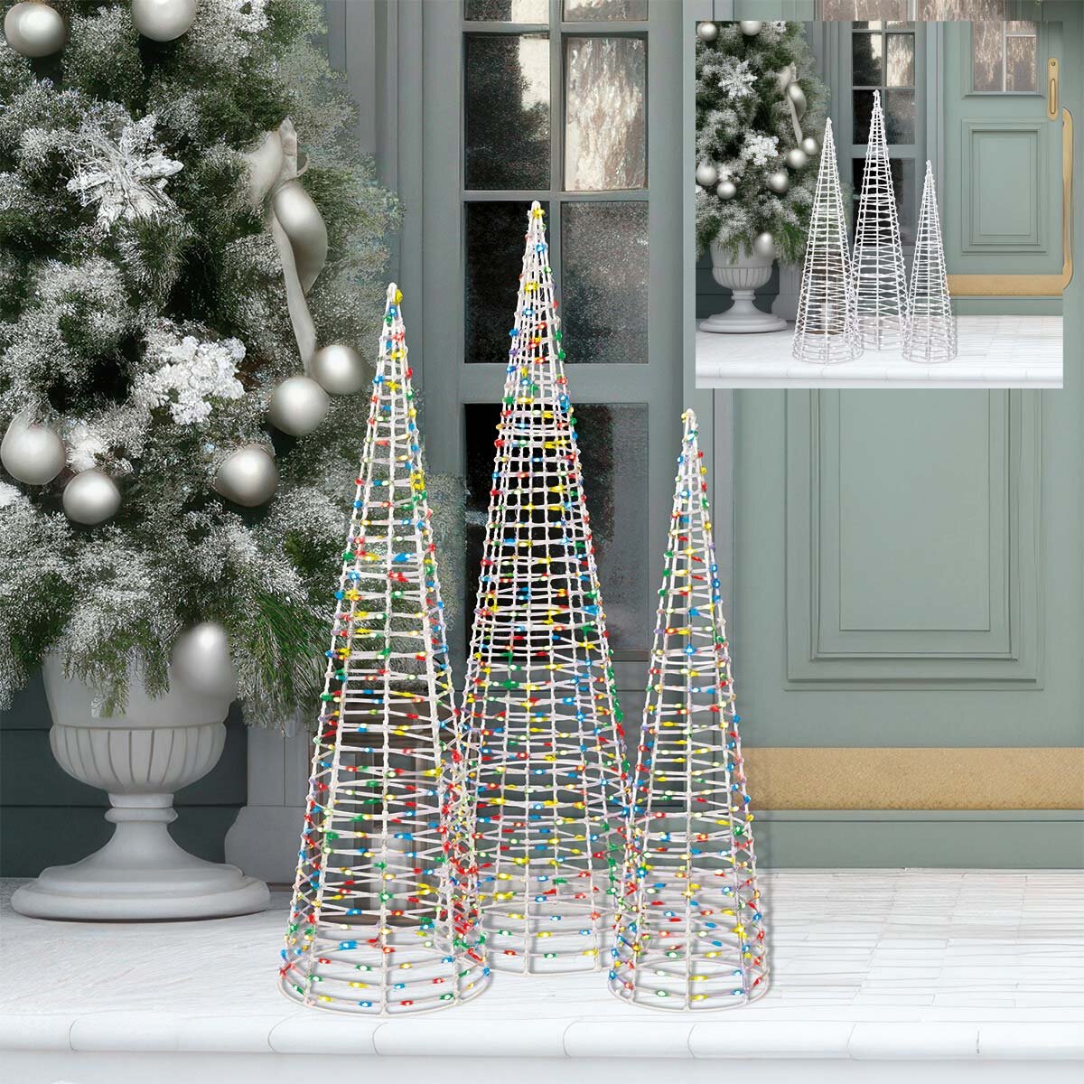 Colour Changing Cone Tree with 900 LED lights- Set of 3