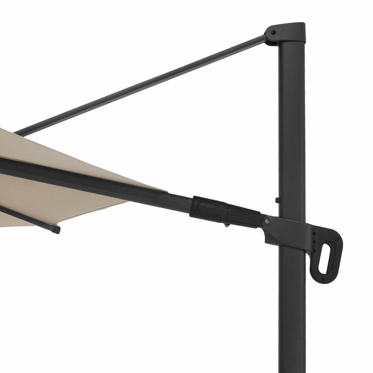 Mirador 11ft (3.3m) Round Cantilever Umbrella with Rolling Base in Beige (non-LED)