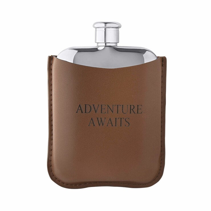S/STEEL BROWN LEATHER HIP FLASK S/STEEL BROWN LEATHER HIP FLASK