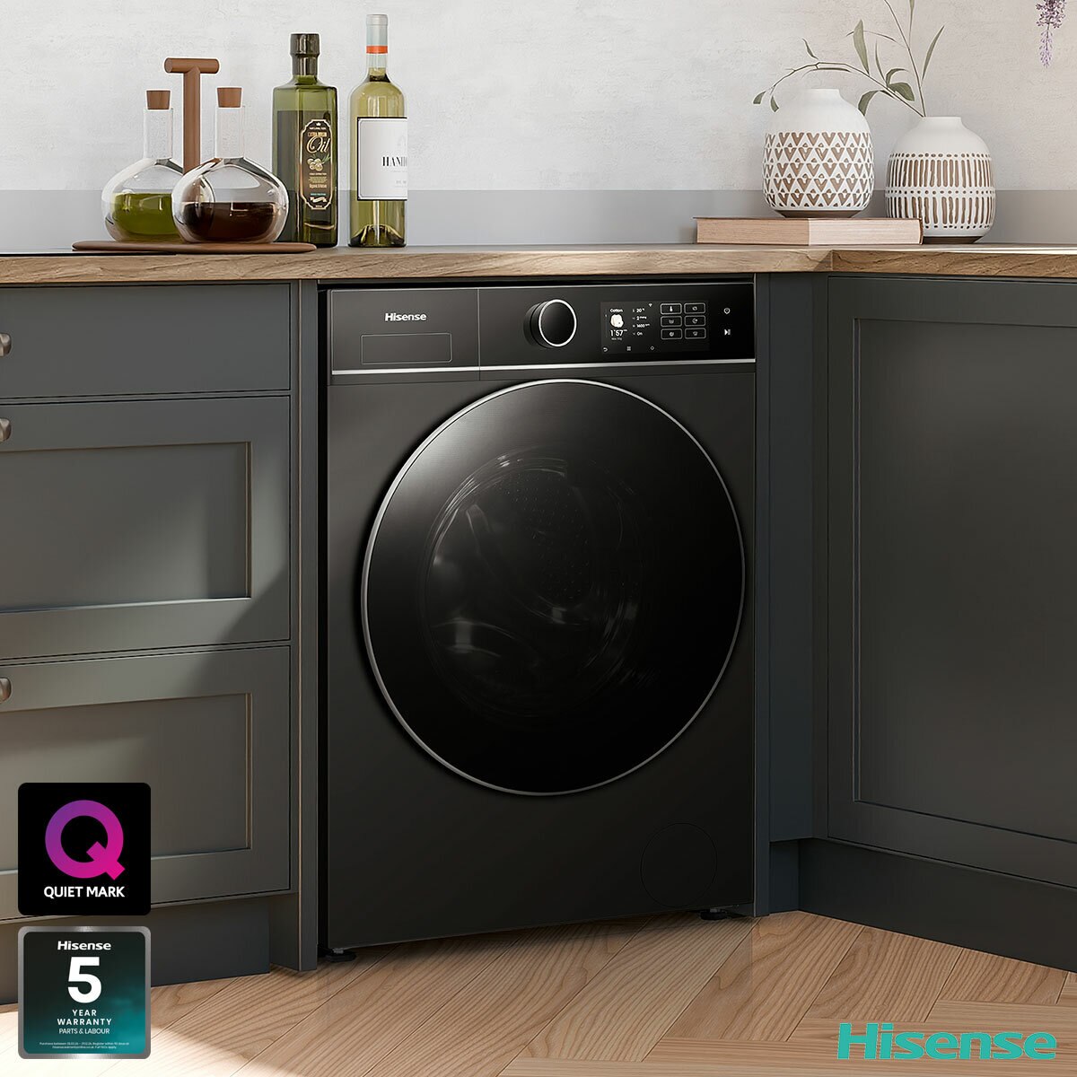 Hisense KitchenFit 5i Series WF5I1245BBR, 12kg Washing Machine, A Rated in Black