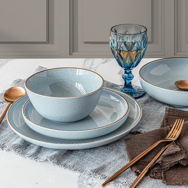 Over & Back Stoneware Dinnerware Set, 16 Piece in 2 Colours Over & Back Stoneware Dinnerware Set, 16 Piece in 2 Colours
