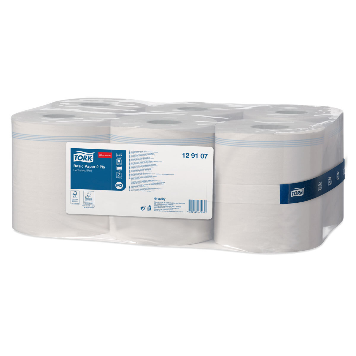 6 x 150m 2 Ply Wiping Paper Towels M2 Tork Basic Centre Feed in White 