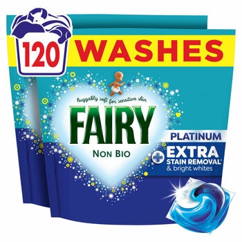 Fairy Non Bio Platinum Laundry Pods + Extra Stain Removal, 120 Wash