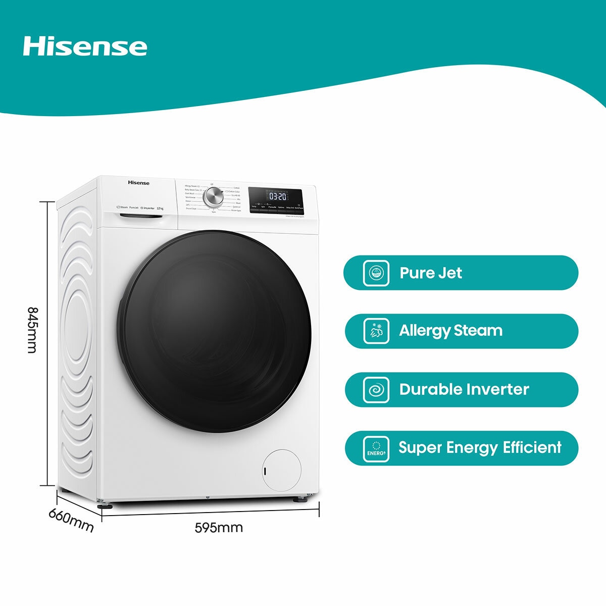 Hisense WFQA1214EVJM, 12kg 1400rpm Washing Machine , A Rated in White