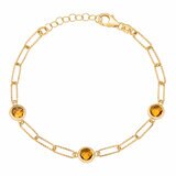 Round Cut Citrine Paperclip Bracelet 14ct Yellow Gold