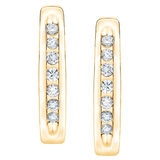0.12ctw Channel Hoop Diamond Earrings, 14k Yellow Gold