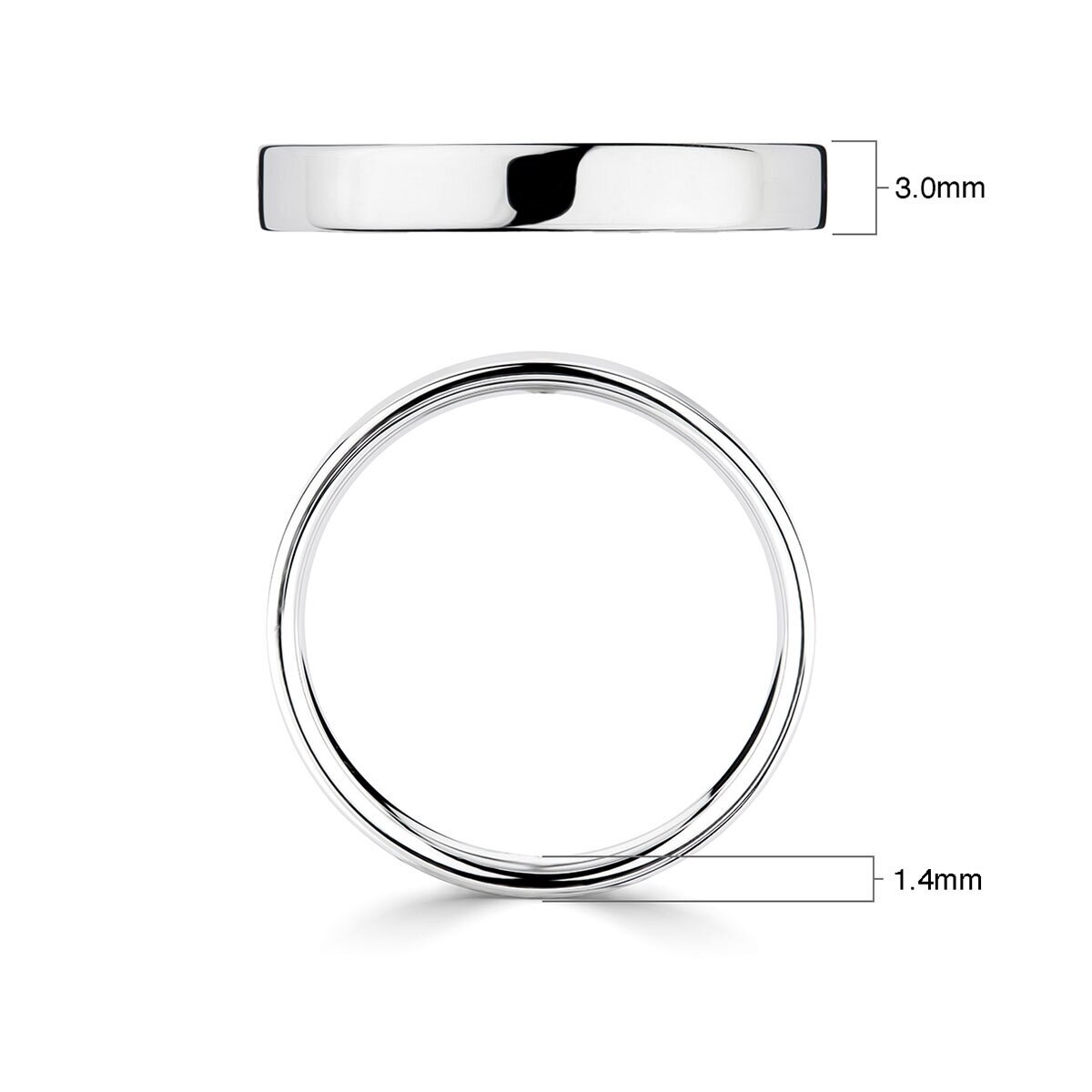 3.0mm Basic Light Court Wedding band. 18ct White Gold