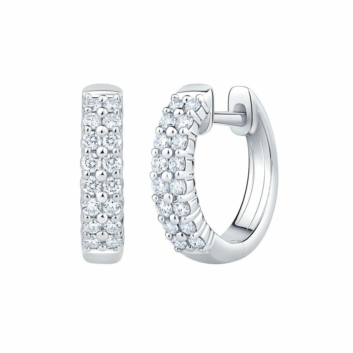 0.30ctw Round Brilliant Cut Diamond Double Row Hoop Earrings, 14ct White Gold 0.30ctw Round Brilliant Cut Diamond Double Row Hoop Earrings, 14ct White Gold