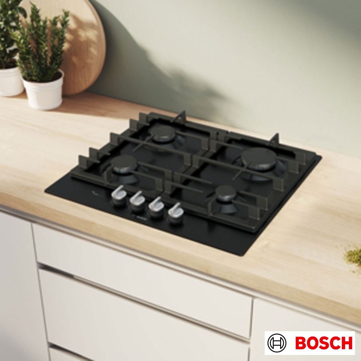 Bosch Series 6, PCP6A6I90, Enamel Gas Hob in Stainless Steel