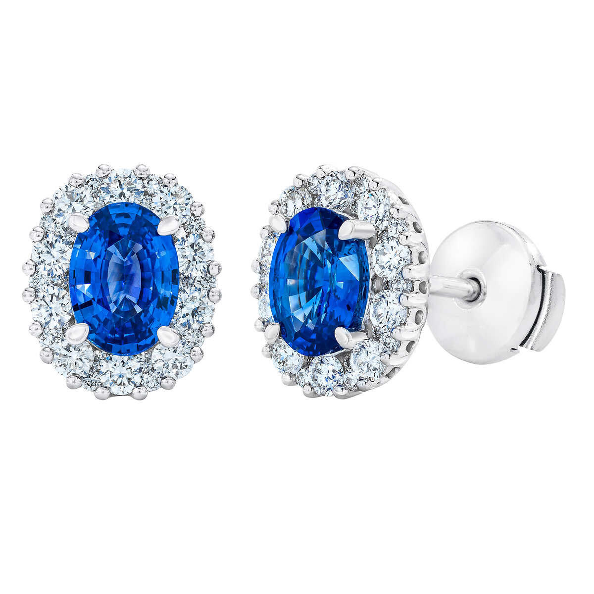 Blue Sapphire and 0.74ctw Diamond Earrings, 14k White Gold