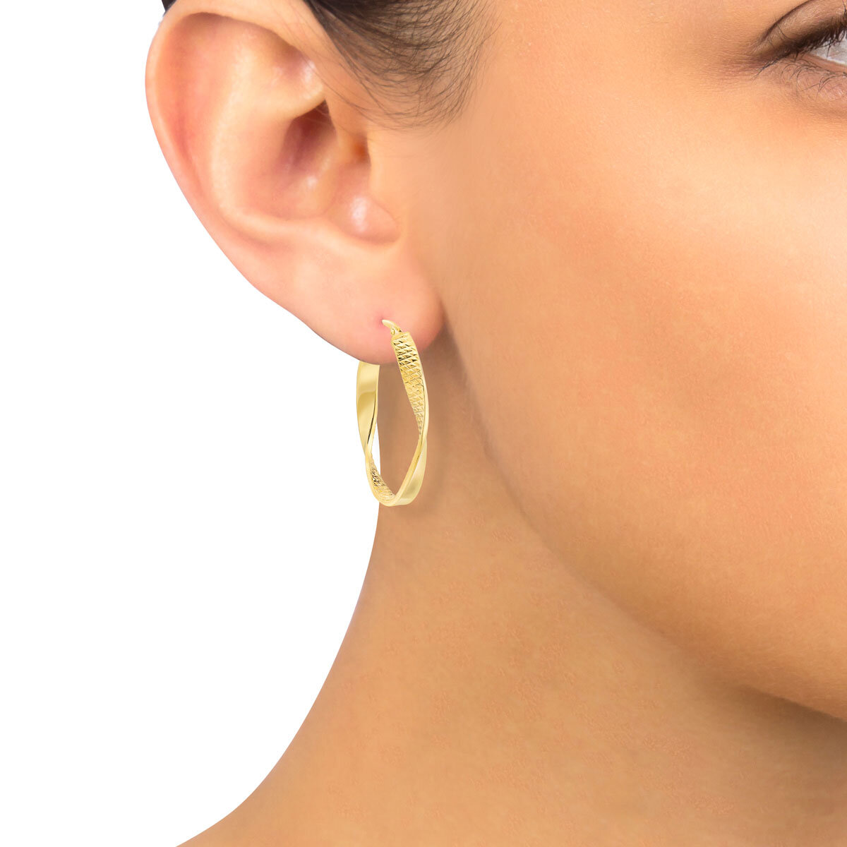 14ct Yellow Gold Twisted Oval Hoop Earrings