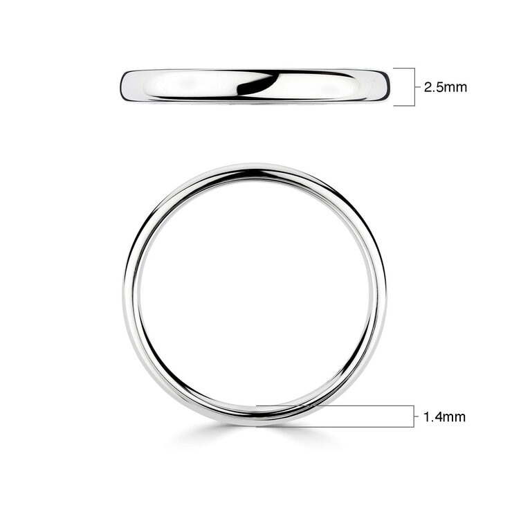 2.5mm Basic Light Court Wedding band. 18ct White Gold