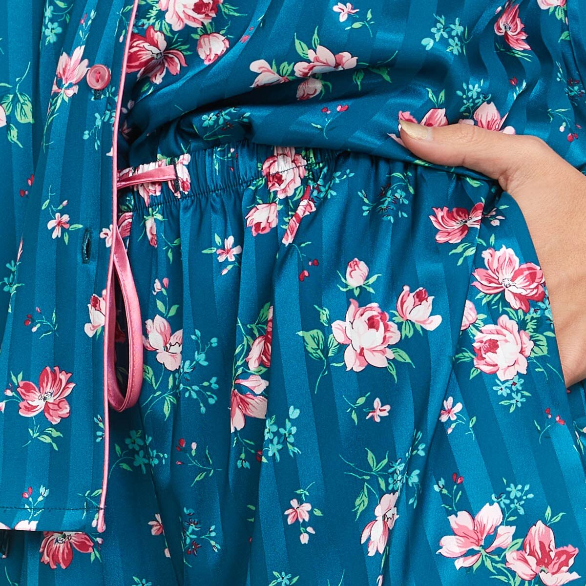 Flora Nikrooz Satin 2 PC Short Notch Pyjama Set in Blue