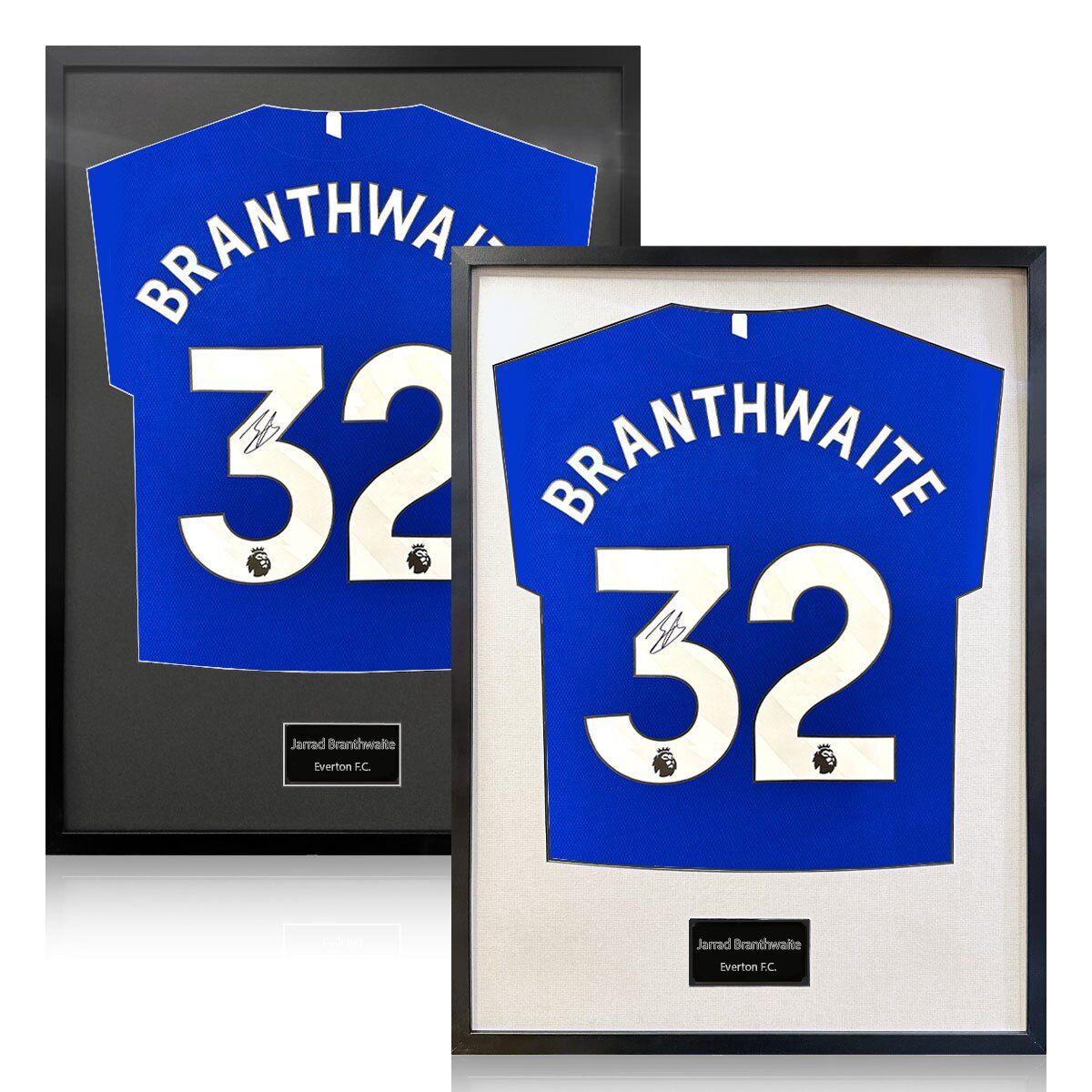 Jarred Branthwaite Signed Framed Everton Football Shirt in 2 Options: White or Black Mount