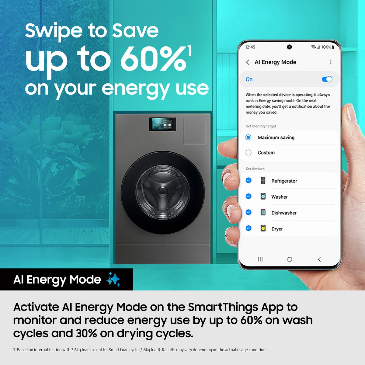 Samsung Series 9 Large Capacity WD18DB8995BZT1 18kg / 11kg Washer Dryer, A Rated in Dark Steel