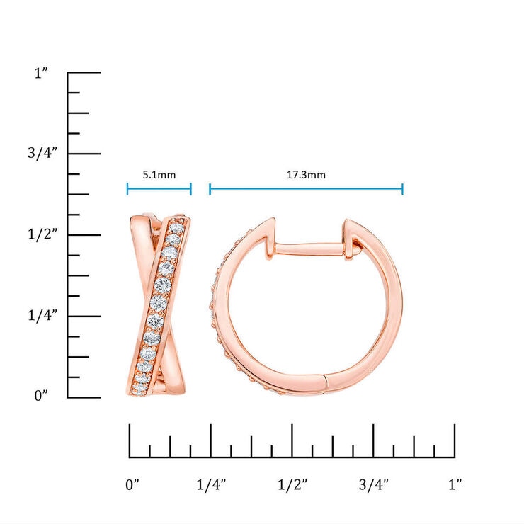 0.25ctw Cross Hoop Diamond Earrings, 14k Rose Gold