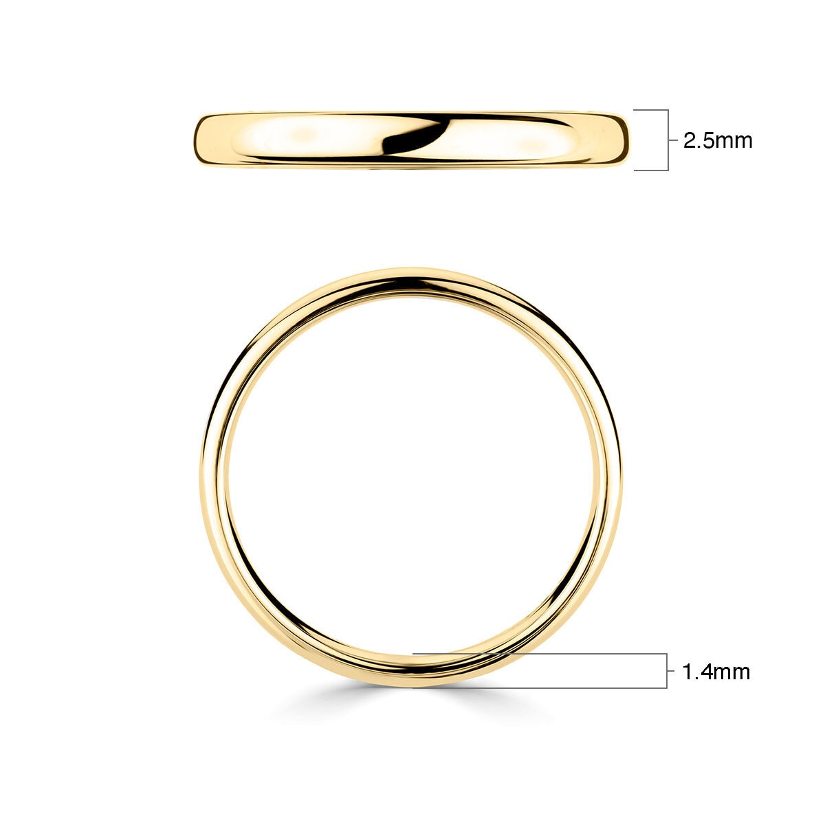 2.5mm Basic Light Court Wedding band. 18ct Yellow Gold