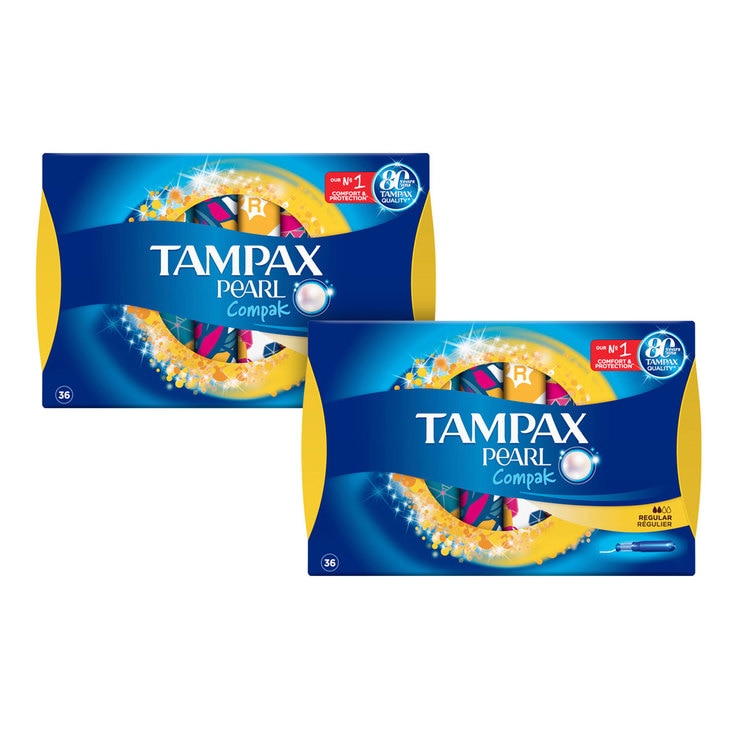 Tampax Pearl Compak Regular Tampons Applicator, 2 x 36 Pack Costco UK