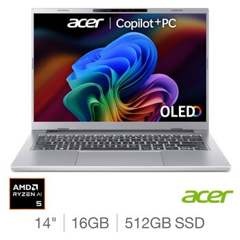 Acer Aspire 14 AI, Copilot+ PC, AMD Ryzen AI 5, 16GB RAM, 512GB SSD, 14 Inch OLED Laptop, NX.JNZEK.001