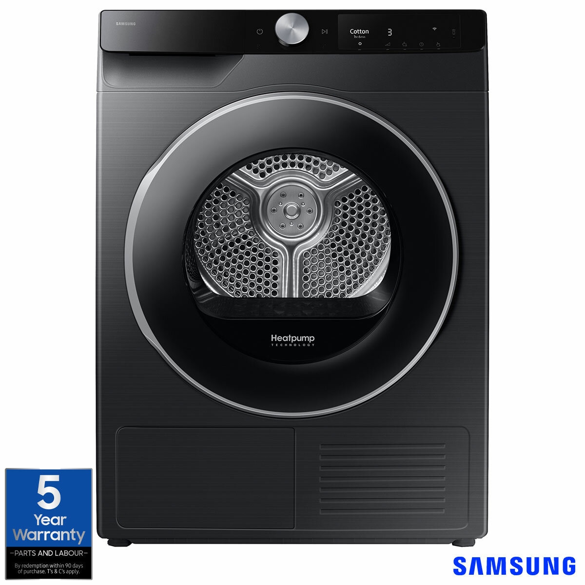 Samsung Series 7 AI Energy DV90T6240LB/S1 9KG Smart Heat Pump Tumble Dryer, A+++ Rated in Black