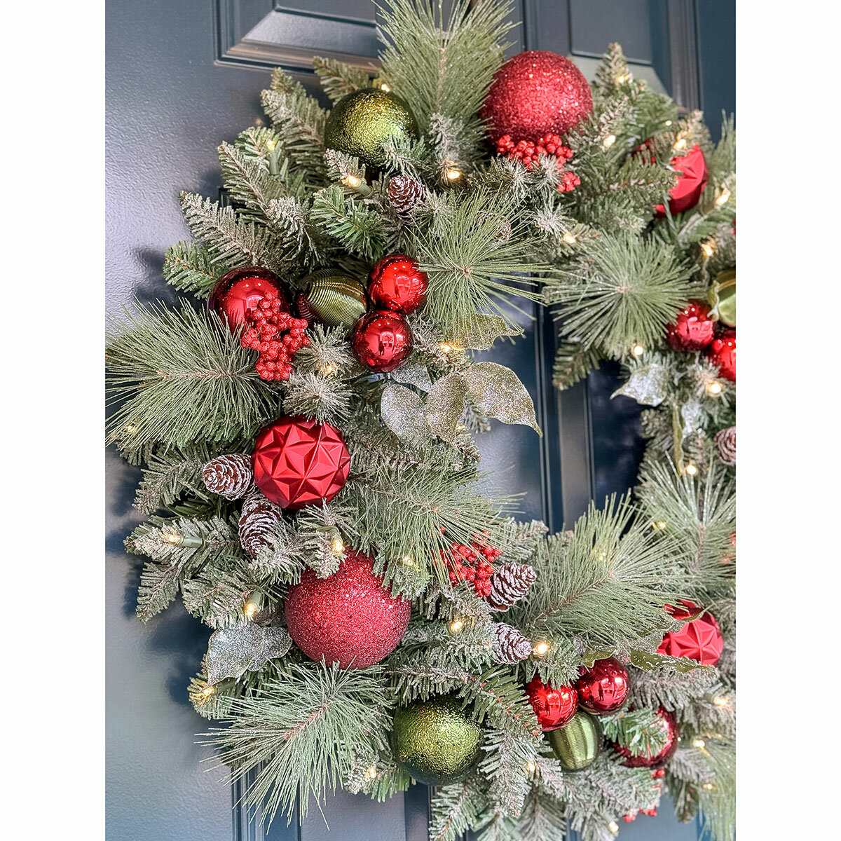 30 inch (76cm) Pre-Lit Decorated Wreath with 50 LED Lights in Red