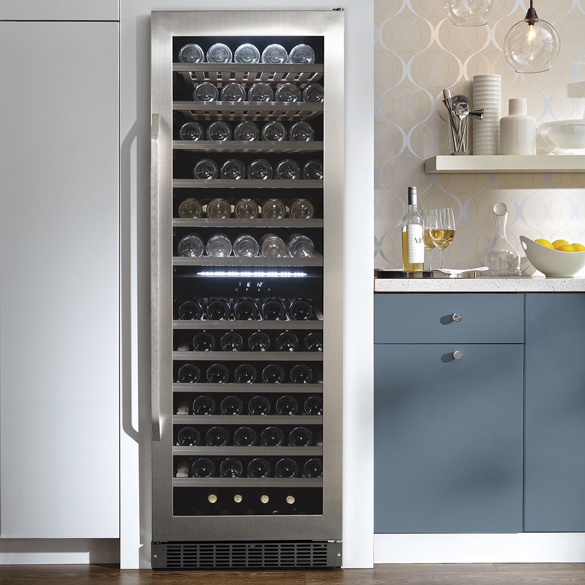 Danby DWC398KD1BSS, 135 Bottle Freestanding, Dual Zone Wine Cooler in Stainless Steel