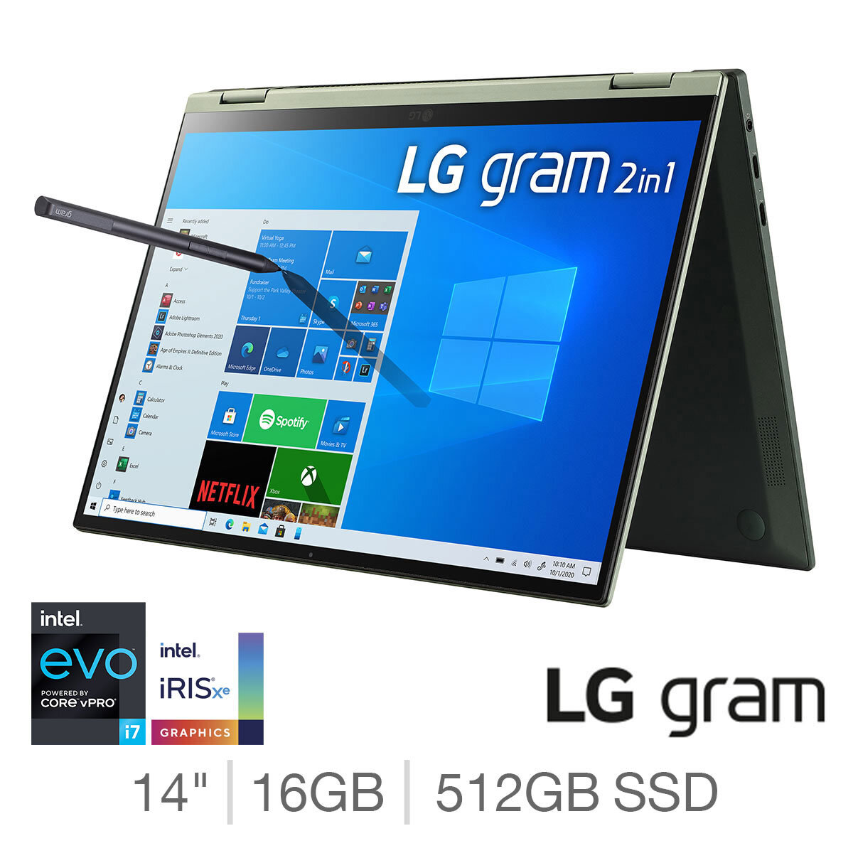 LG Gram, Intel Core i7, 16GB RAM, 512GB SSD, 14 Inch Convertible Ultra-Lightweight Laptop, 14T90P-K.AA74A1