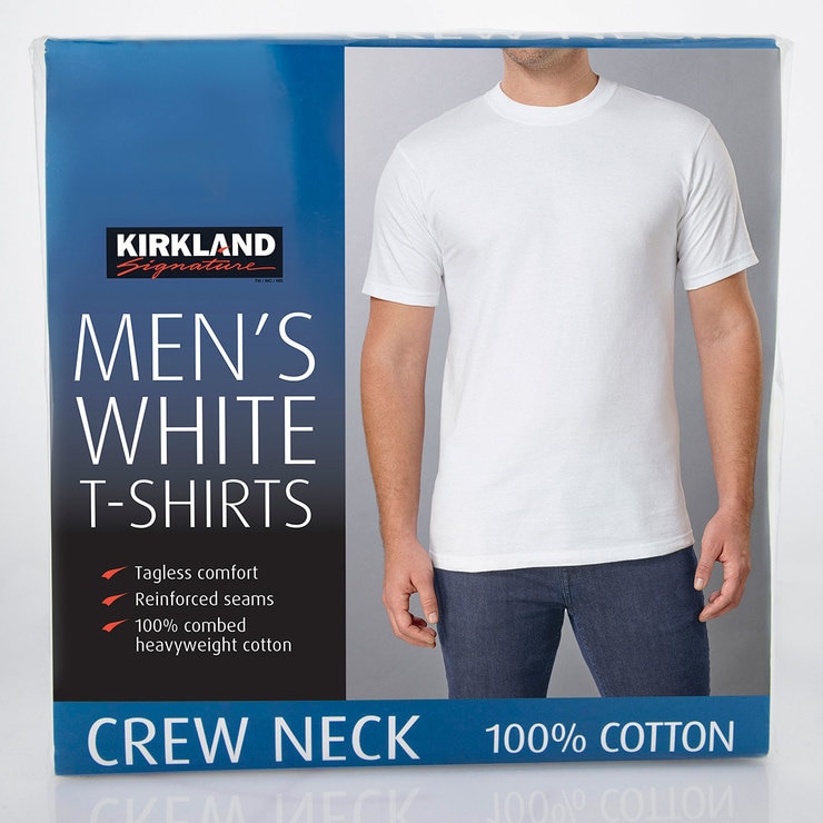 Kirkland Signature Men's Cotton Crew Neck White TShirt, 6 Pack in
