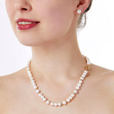 7.5-8mm Cultured Freshwater White Pearl and Gold Bead Necklace, 18ct Yellow Gold