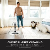 Lifestyle image of Shark Steam & Scrub Automatic Steam Mop with Steam Blaster showing chemical free cleaning