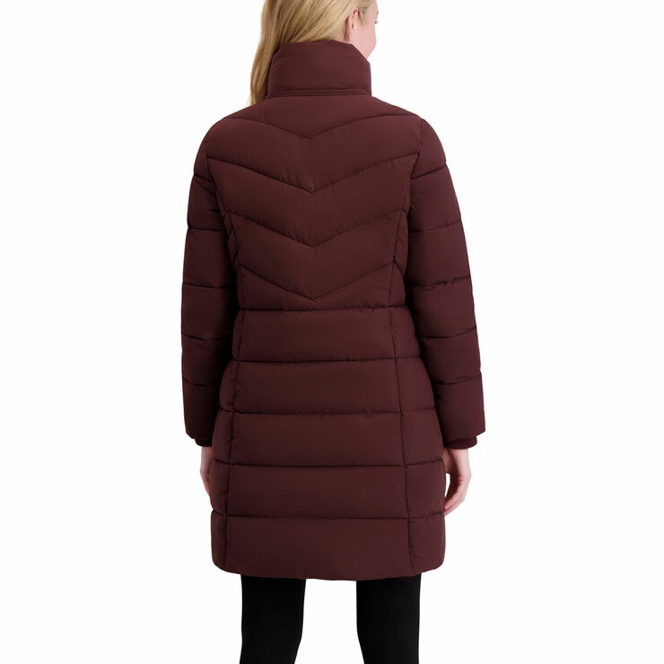 Halston Ladies Hooded Walker Coat in Burgundy