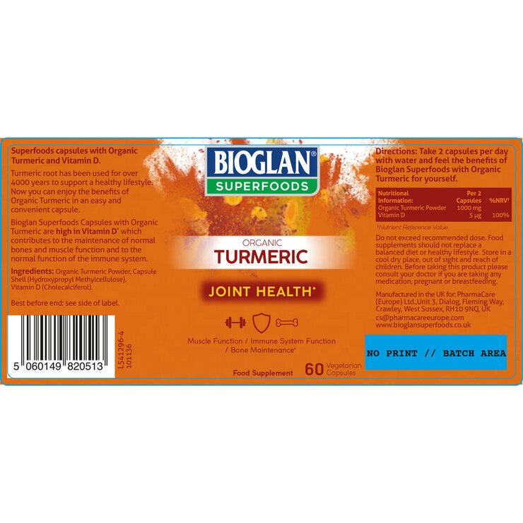 Bioglan Superfoods Organic Turmeric, 2 x 60 Capsules (2 Months Supply
