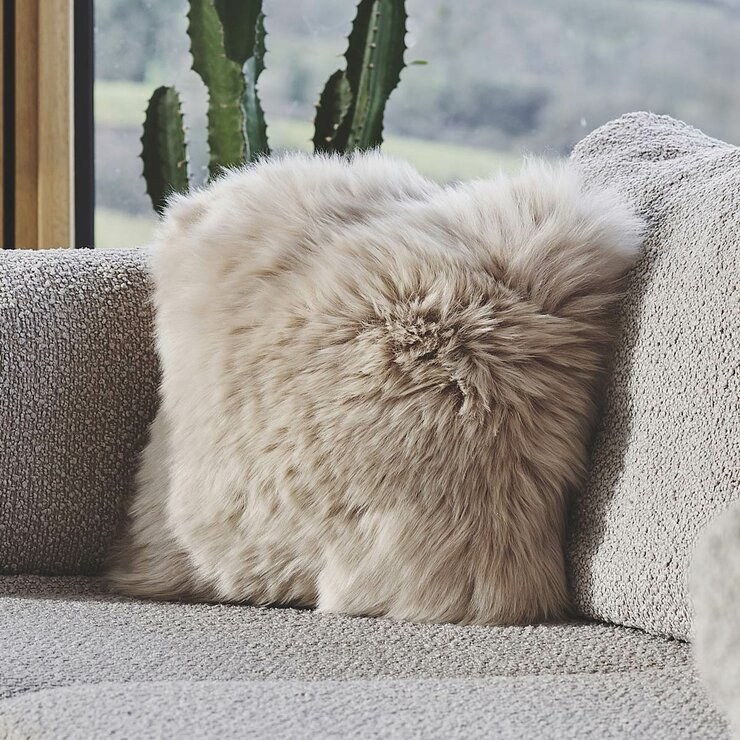 Bowron Single Sided Sheepskin Cushion, 35 x 35cm in Stone