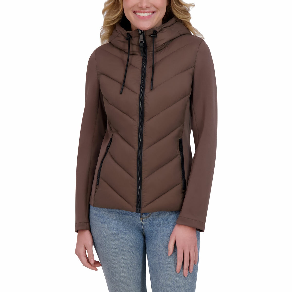 DKNY Women's Mixed Media Jacket in Taupe