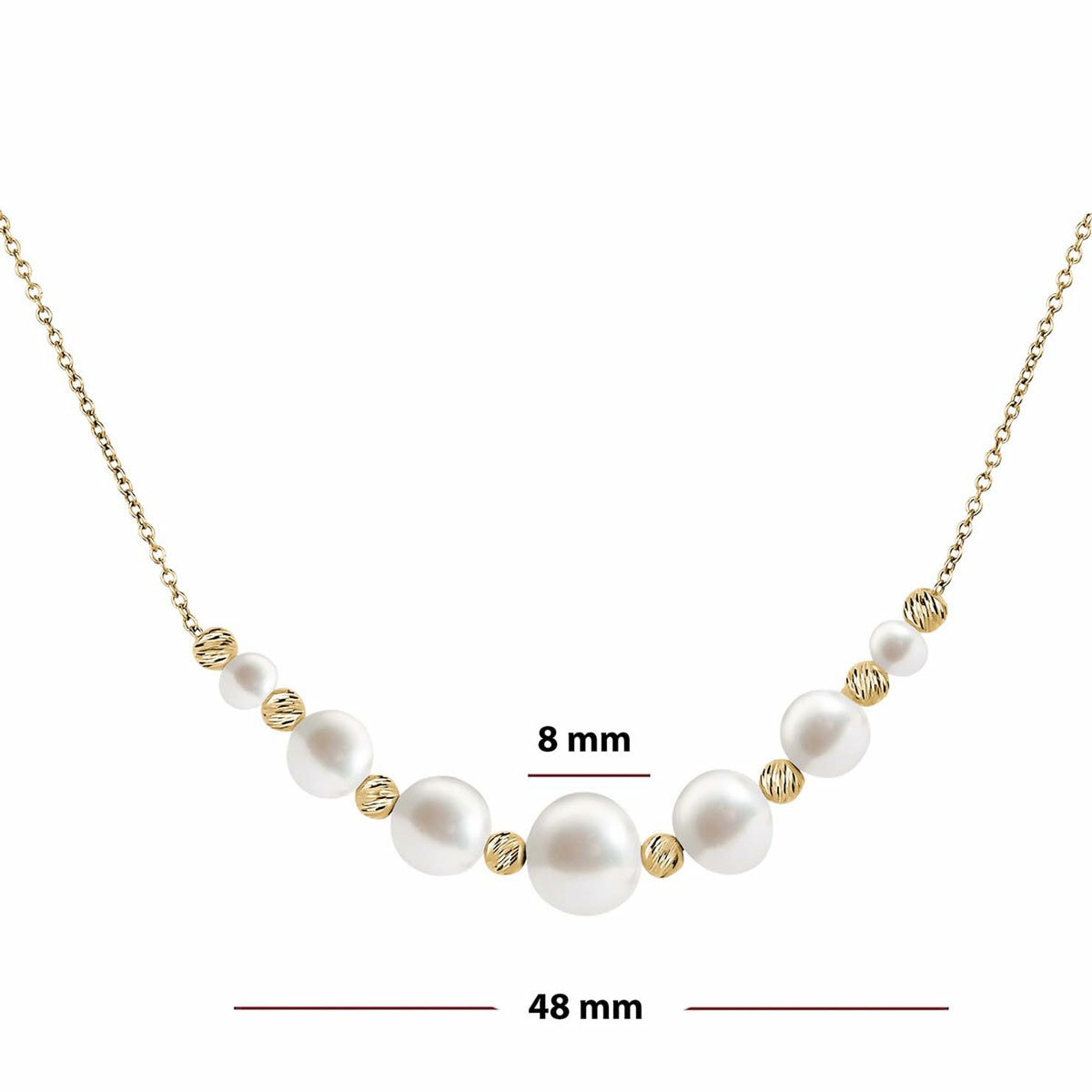 4-8.5mm Cultured Freshwater White Pearl & Gold Bead Graduated Necklace, 14ct Yellow Gold