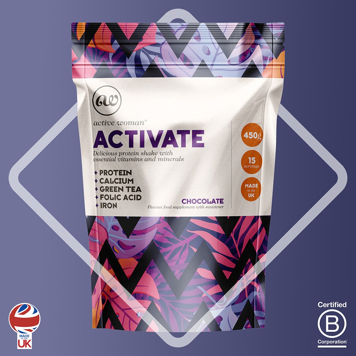 image of well woman activate protein powder in chocolate